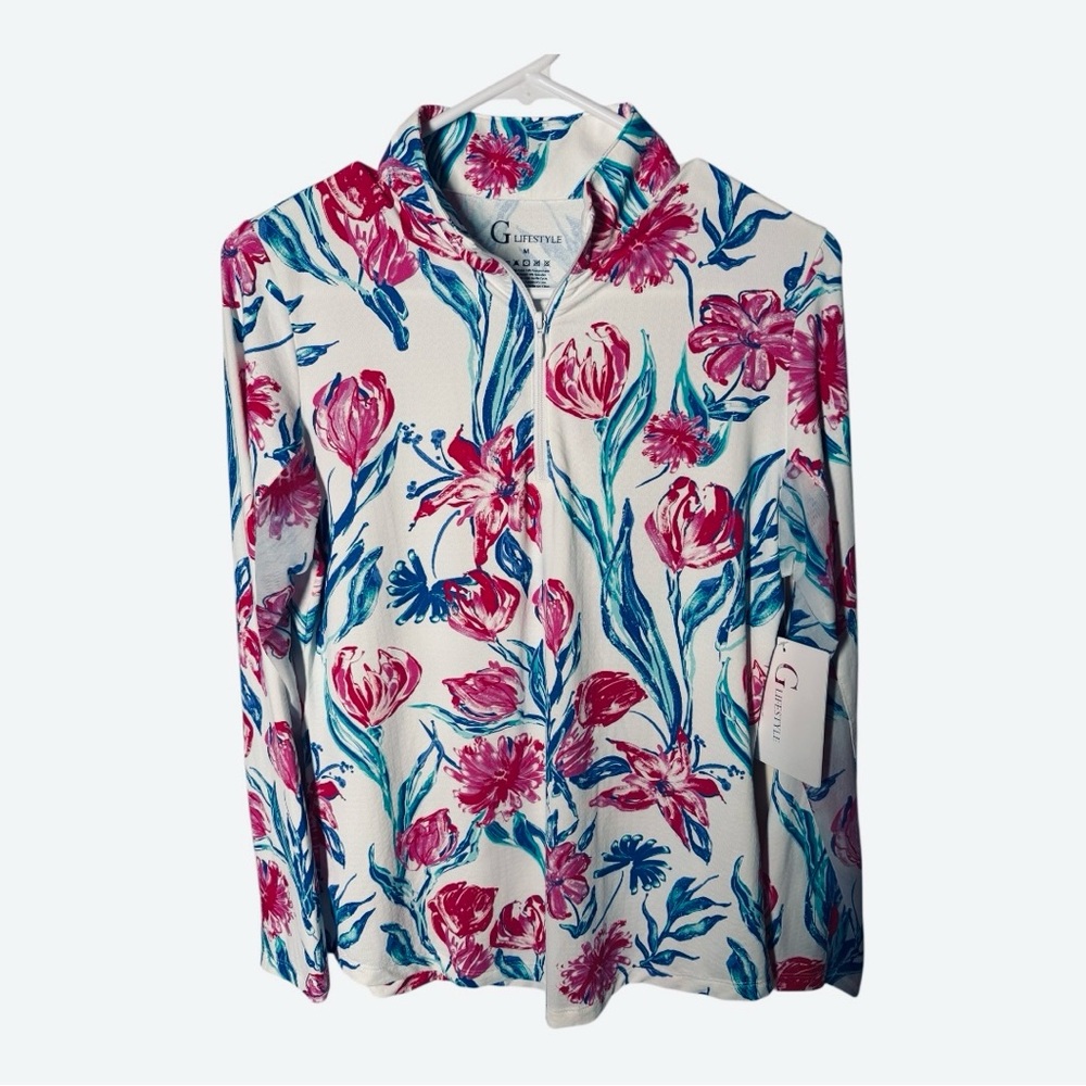 {NWT} G LIFESTYLE Floral Print Long Sleeve Golf Shirt M